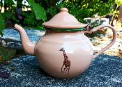 Théière émaillée vintage tigre girafe vieux rose fonctionnelle