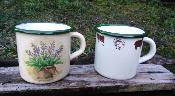 Mug émail: lot de 2 mugs émaillés déco fleurs et animaux