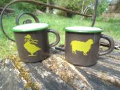 Mug émaillé original chocolat animaux de la ferme: lot 2 mugs émaillés
