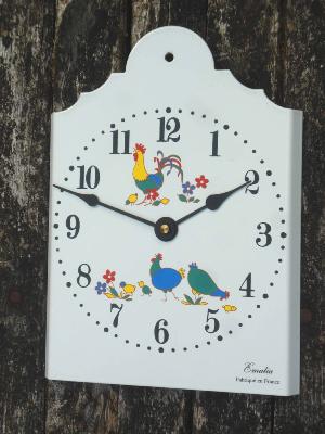 Horloge émaillée Vintage Coq Poules made in France