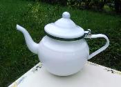 Théière émaillée blanche 1L: théière tradition acier émaillé vintage tous feux, qualité