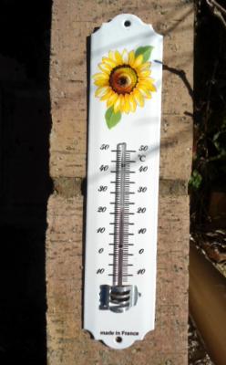 Thermomètre émaillé décor fleurs Tournesol: thermomètre émail extérieur 25 cm