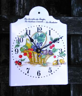 Horloge émaillée murale panier de fruits pendule décorative 