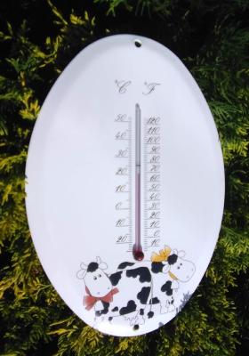 Grand thermomètre émaillé Vaches ovale de marque  Arémail Emalia