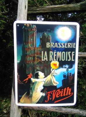 Grande plaque émaillée Brasserie La Rémoise décorative extérieure made in France