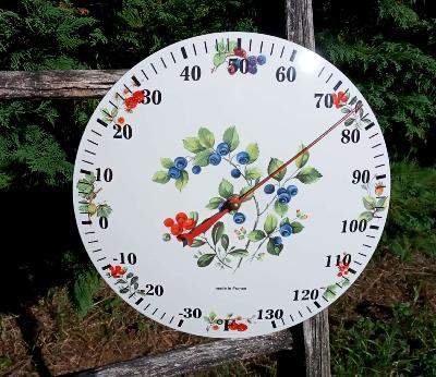 Thermomètre émaillé rond bombé fruits couleurs vives, thermomètre à aiguille