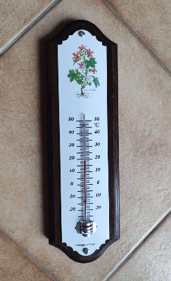 Thermomètre plaque émaillée sur bois motif fleur plante 33 cm: le top Arémail Emalia