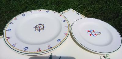 2 assiettes faïence émaillée déco thème marin made in France