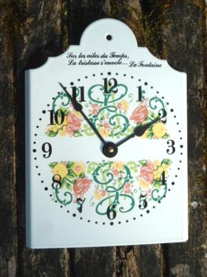 Horloge émaillée Fleurs déco cuisine Vintage made in France