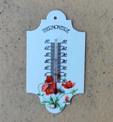 Thermomètre émaillé Rétro coquelicots, thermomètre émail décoratif