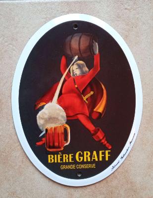 Plaque émaillée ovale Bière Graff extérieure décorative made in France qualité