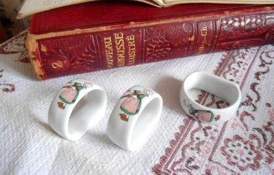 Ronds de serviette porcelaine blanche émaillée bécassine made in France