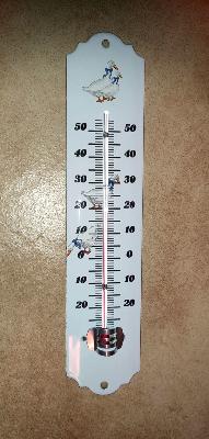 Thermomètre extérieur émaillé Oies Noeud bleu 25 cm Arémail Emalia 