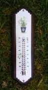 Thermomtre maill fleur en pot, plaque maille dco sur bois massif 33 cm