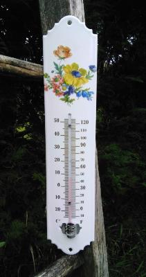 Thermomètre émaillé extérieur décoratif motif fleur 30 cm