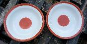 2 assiettes émaillées pique-nique rouges création originale Arémail Emalia 