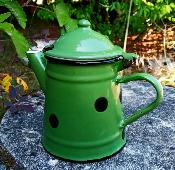 Cafetière émaillée vintage verte pois noirs acier émaillé affaire 