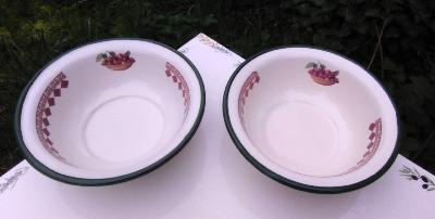 2 coupes émaillées motif fruit cerise déco vaisselle émaillée 
