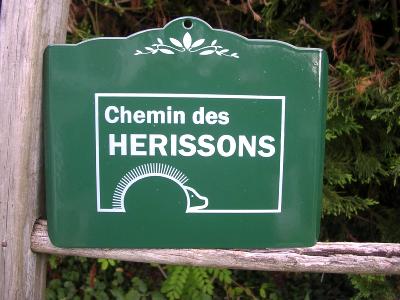 Plaque de rue Hérisson en émail vert:  vraie plaque émaillée pour jardin