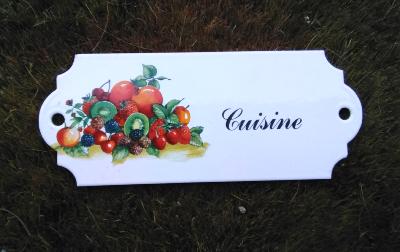Plaque de porte Vintage cuisine émaillée bouquet de fruits