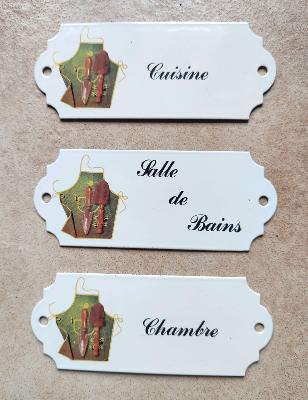 3 plaques émaillées motif jardin salle de bains chambre cuisine