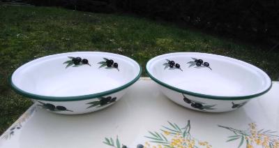 Saladier émaillé olives noires lot de 2, vaisselle émaillée  made in France