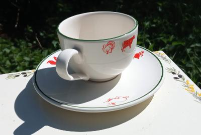 Paire tasse faïence animaux déco frise décorative faïence émaillée