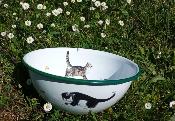 Grand saladier émaillé décoration chats 27 cm, vaisselle émaillée déco exclusive