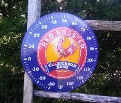 Thermomètre bombé à aiguille émaillé Vintage Rond Coq Red Rooster 