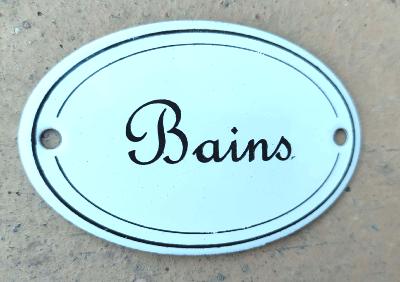 Ancienne plaque émaillée Bains, plaque de porte déco vintage ovale