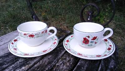 Tasse émaillée et soucoupe faïence coquelicot déco made in France par 2