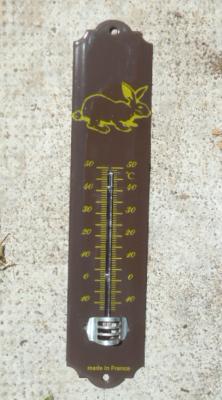 Thermomètre émaillé Vintage 25 cm Chocolat lapin Arémail Emalia