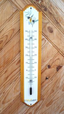 Thermomètre bois émail Cigale Provence: plaque émaillée sur bois massif 50 cm
