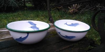 Bol émail motif dauphin thème marin lot de 2: vaisselle extérieure incassable 