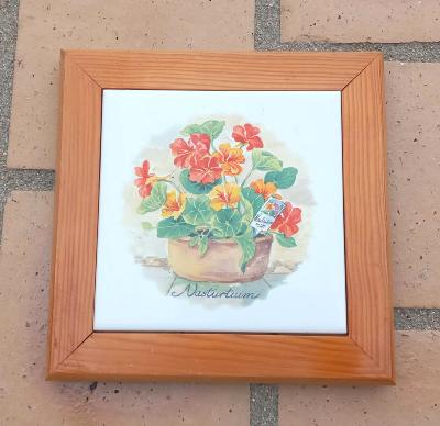 Dessous de plat émaillé pot de fleurs capucines accessoire déco cuisine