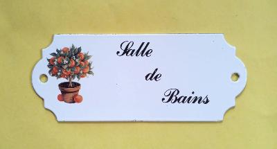 Plaque de porte Salle de Bains émaillée arbre fruitier déco Vintage
