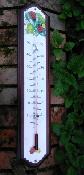 Thermomètre émaillé support bois motif coccinelles plaque émaillée sur bois massif 50 cm