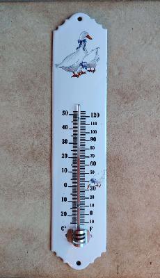 Thermomètre extérieur émaillé Oie, thermomètre émail jardin
