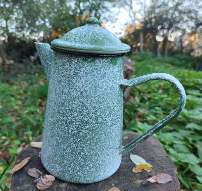 Cafetière émaillée Vintage Vert Moucheté émail traditionnel