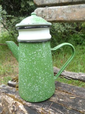 Cafetière-filtre émaillée Vintage Vert Moucheté émail traditionnel