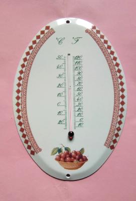 Grand thermomètre émail à l'ancienne Cerises ovale Arémail Emalia