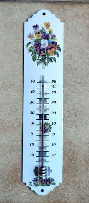 Thermomètre déco émaillé Fleurs Pensées: thermomètre extérieur intérieur 30 cm