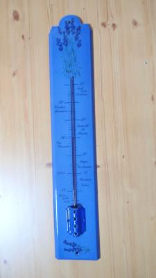 Grand thermomètre extérieur émaillé bleu lavande 50 cm, idéal au jardin 