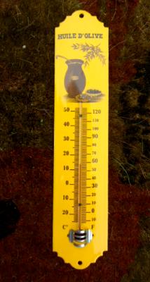 Thermomètre émaillé jaune Huile Olive: thermomètre émail extérieur décoratif