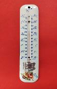 Ancien thermomètre émaillé blanc bouquet de fleurs 15 cm émail etc