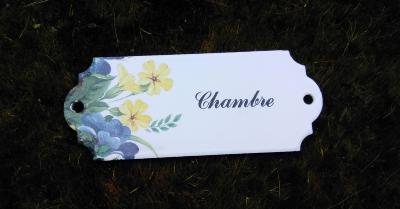 Plaque  chambre émaillée vintage motif fleur décoration de la maison