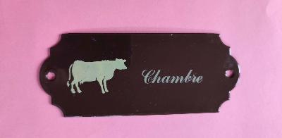 Plaque Chambre émaillée Vaches, plaque émail chocolat