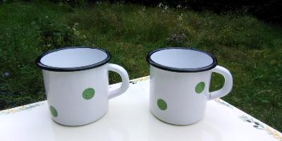 Mug émaillé, lot de 2 tasses émaillées pois verts, vaisselle émaillée camping