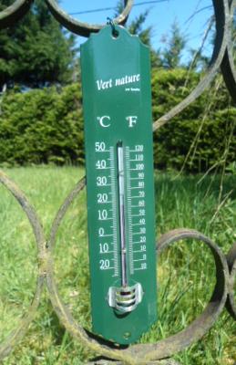 Thermomètre émaillé vert extérieur décoratif 25 cm, idéal au jardin