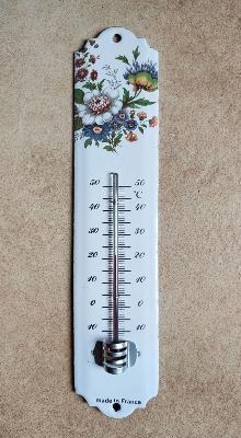 Thermomètre émaillé fleurs déco vintage: thermomètre émail extérieur décoratif 